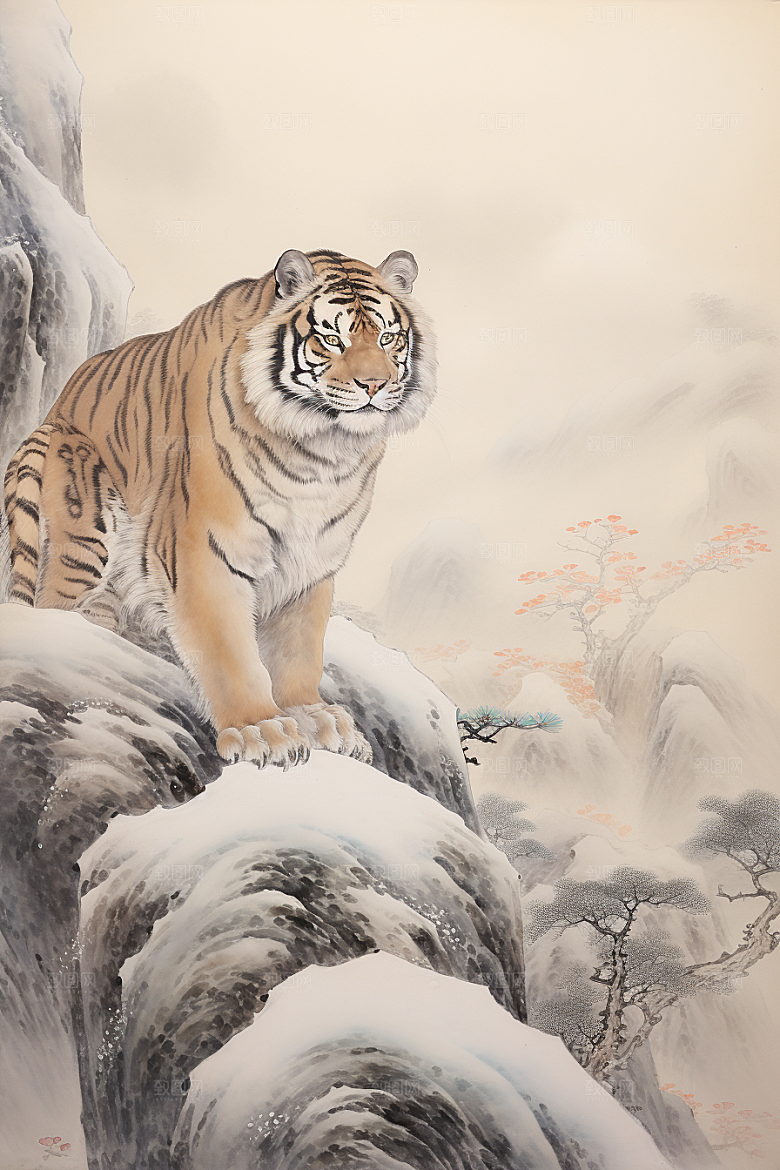 水墨老虎墨染企业文化插画