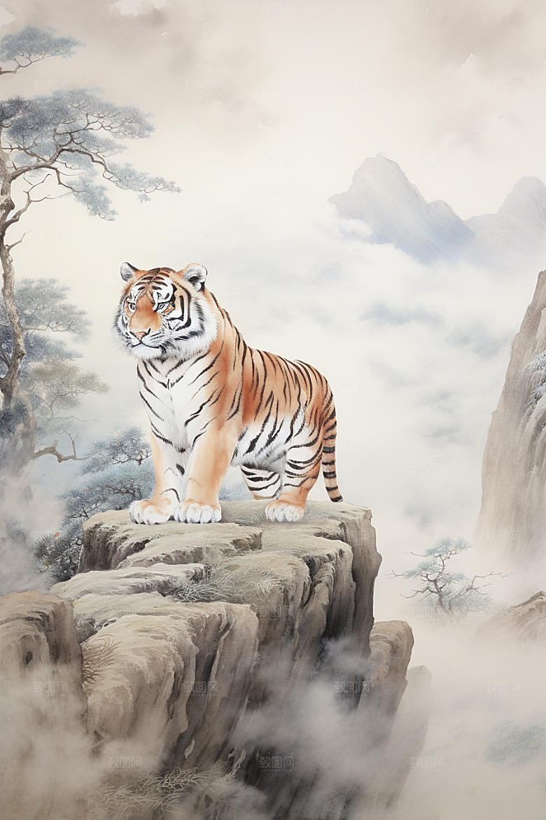 水墨老虎企业精神霸气插画