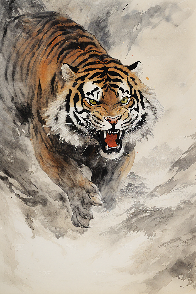 水墨老虎霸气高清插画