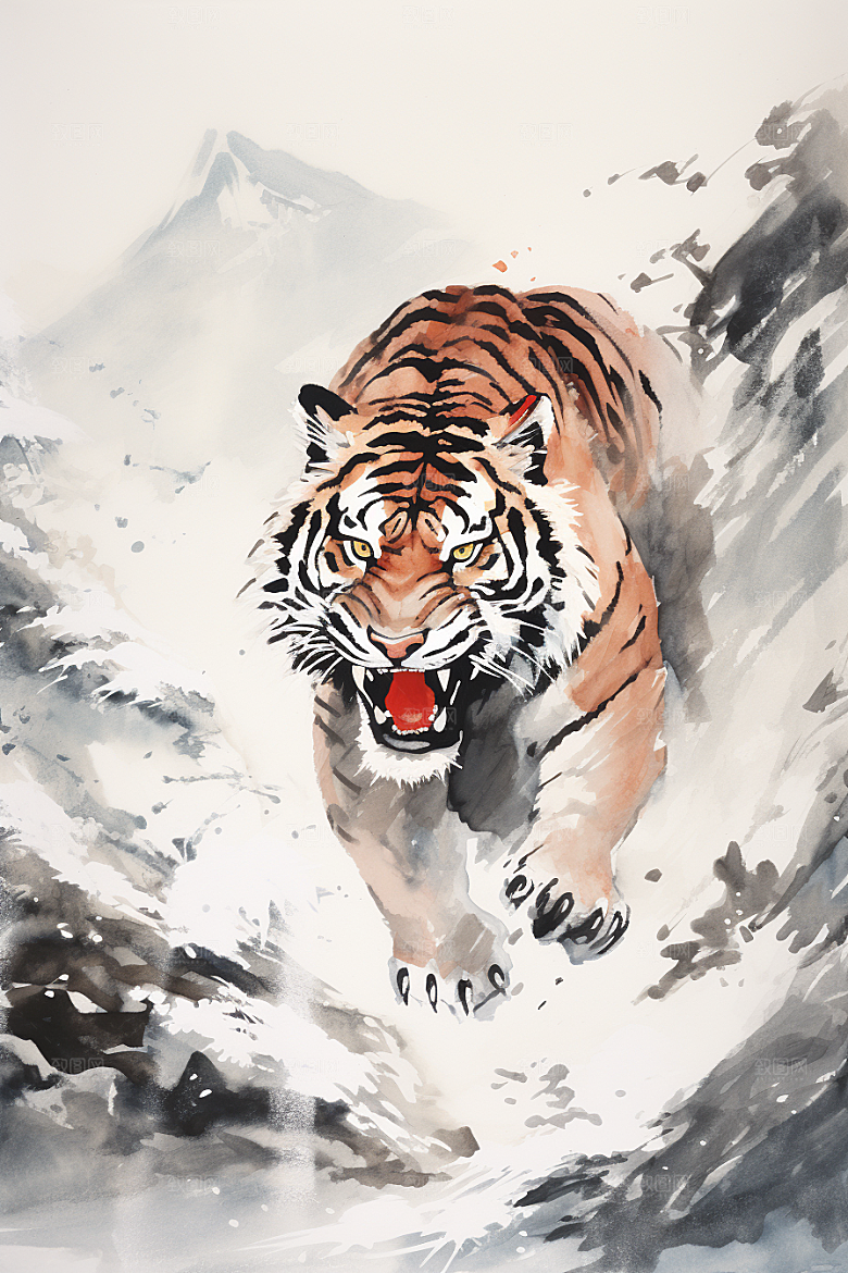 水墨老虎高清中国风插画