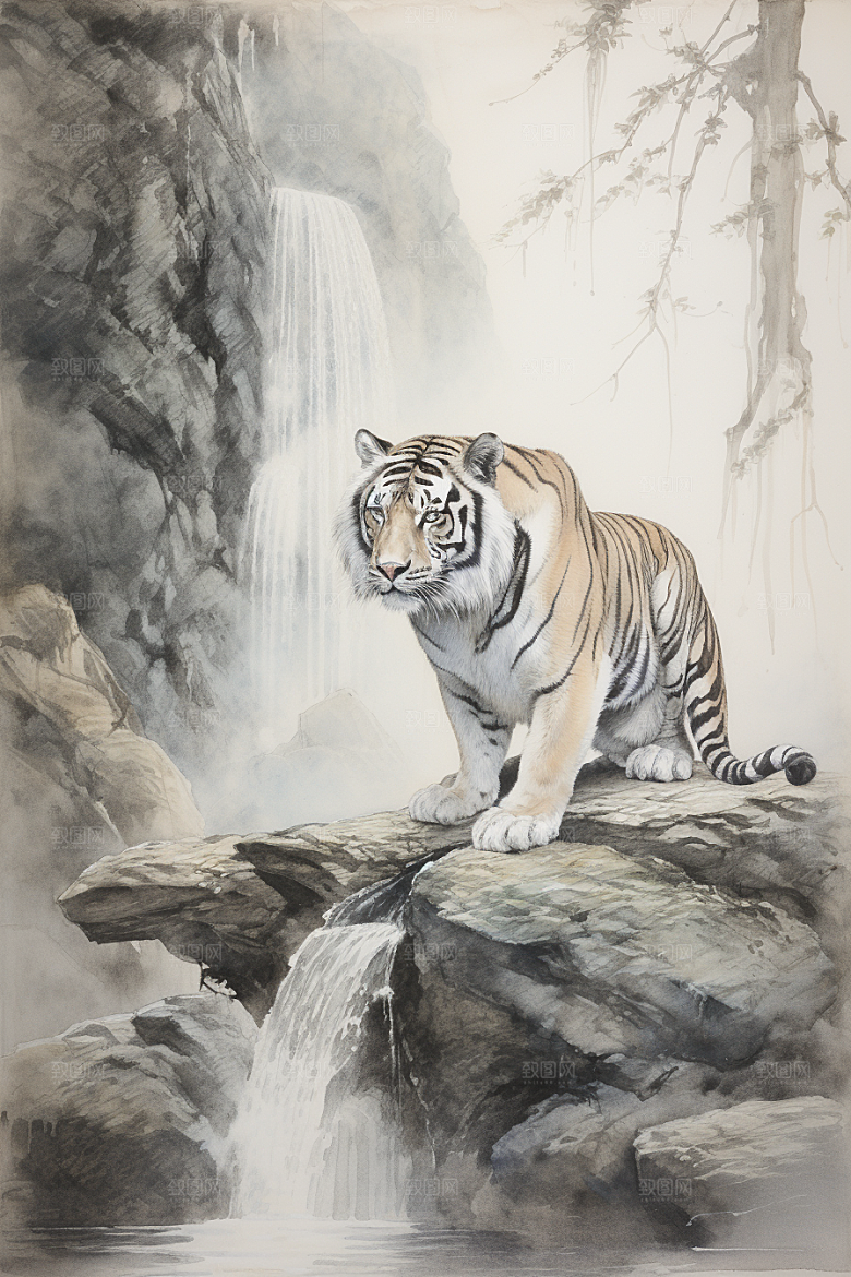 水墨老虎企业文化高清插画