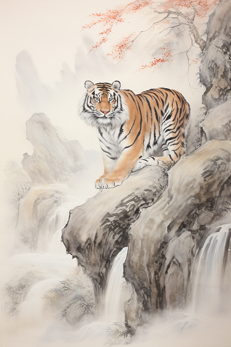 水墨老虎企业文化中国风插画