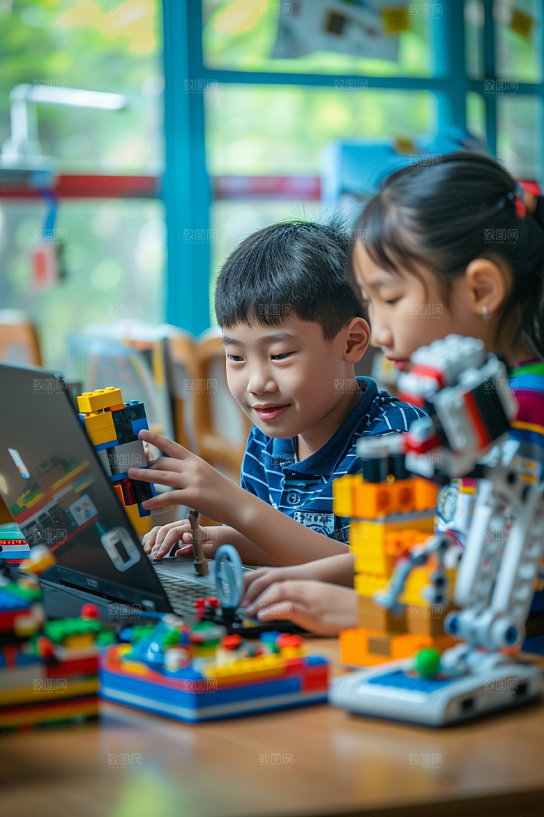少儿乐高编程儿童科学摄影图