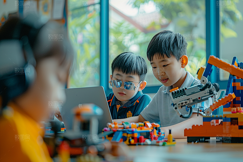 少儿乐高编程科技培训摄影图
