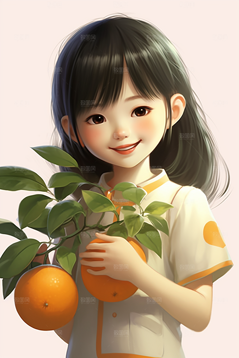 砂糖橘女孩清新水果插画