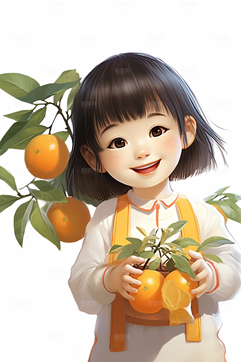 砂糖橘女孩人物甜美插画