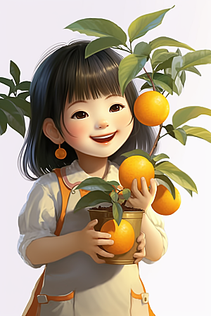 砂糖橘女孩可爱田园插画