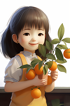 砂糖橘女孩人物田园插画