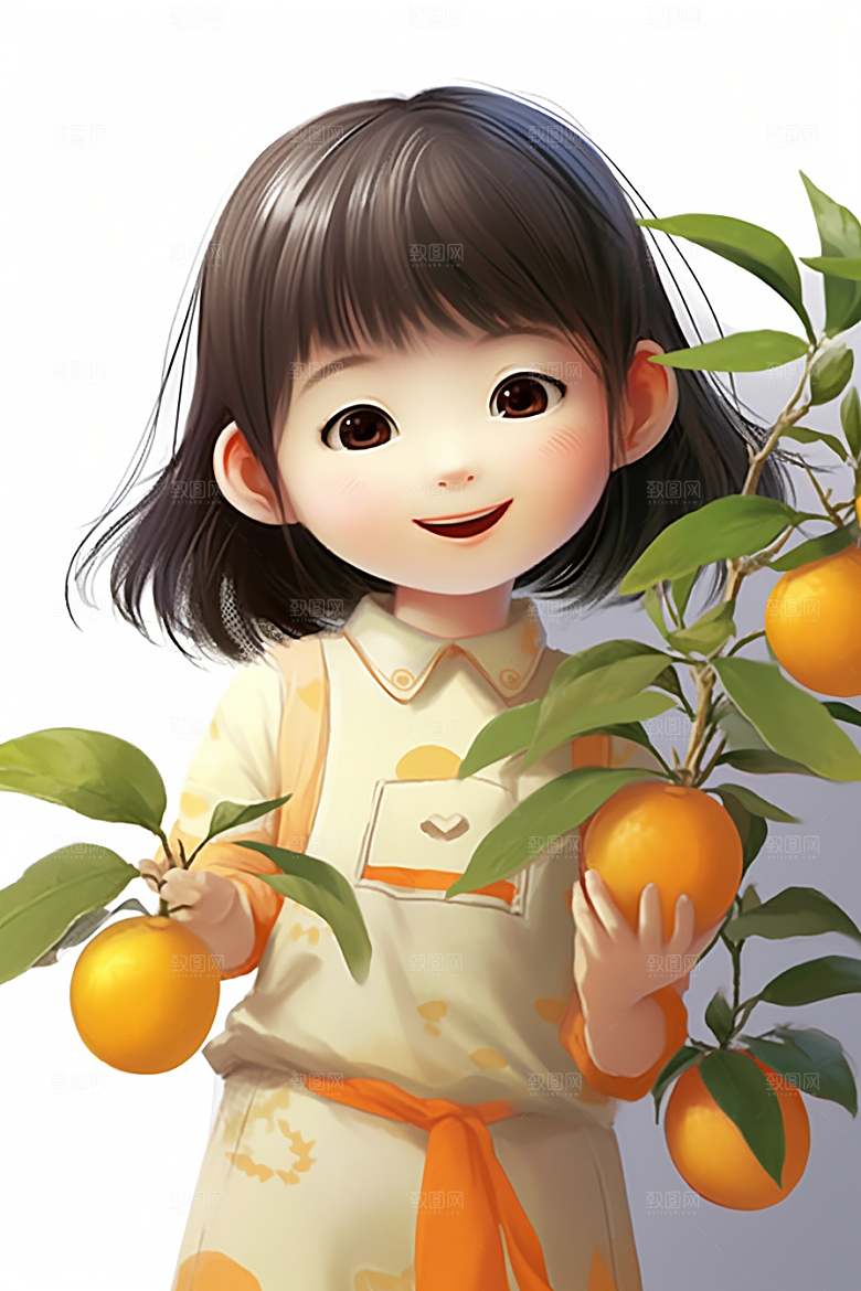 砂糖橘女孩可爱田园插画