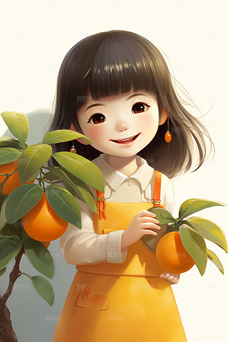 砂糖橘女孩乡村形象插画