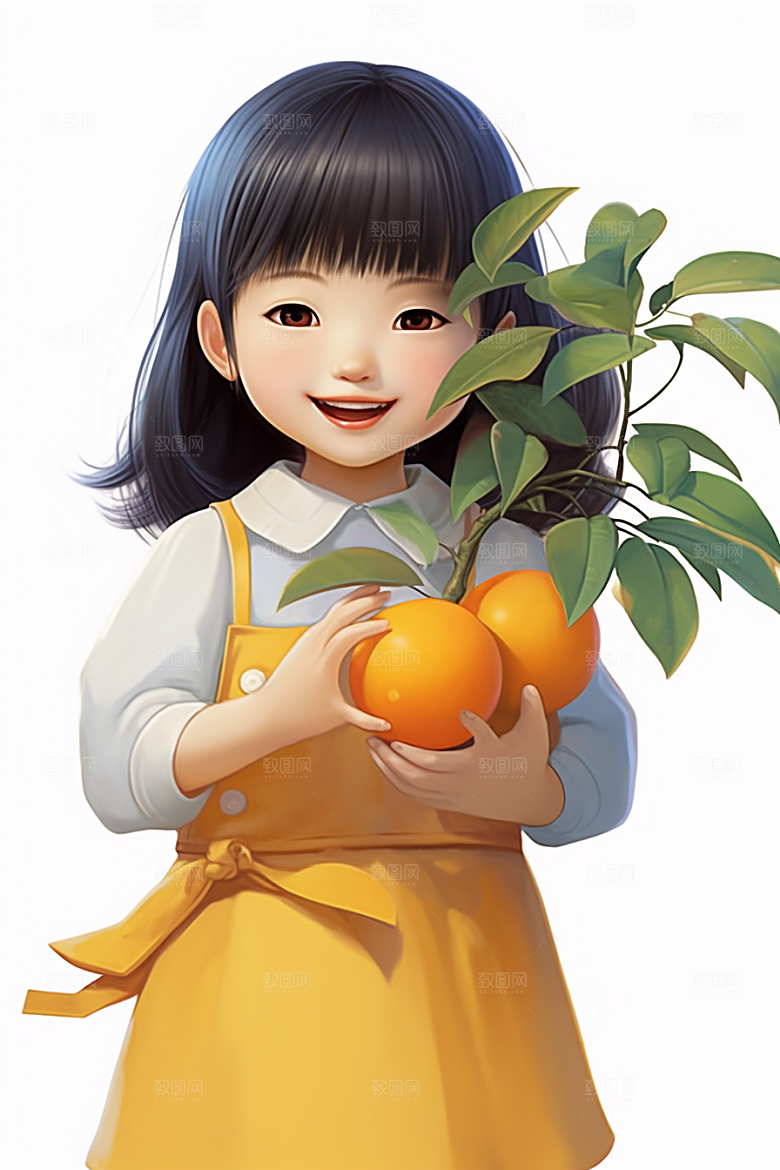 砂糖橘女孩水果形象插画
