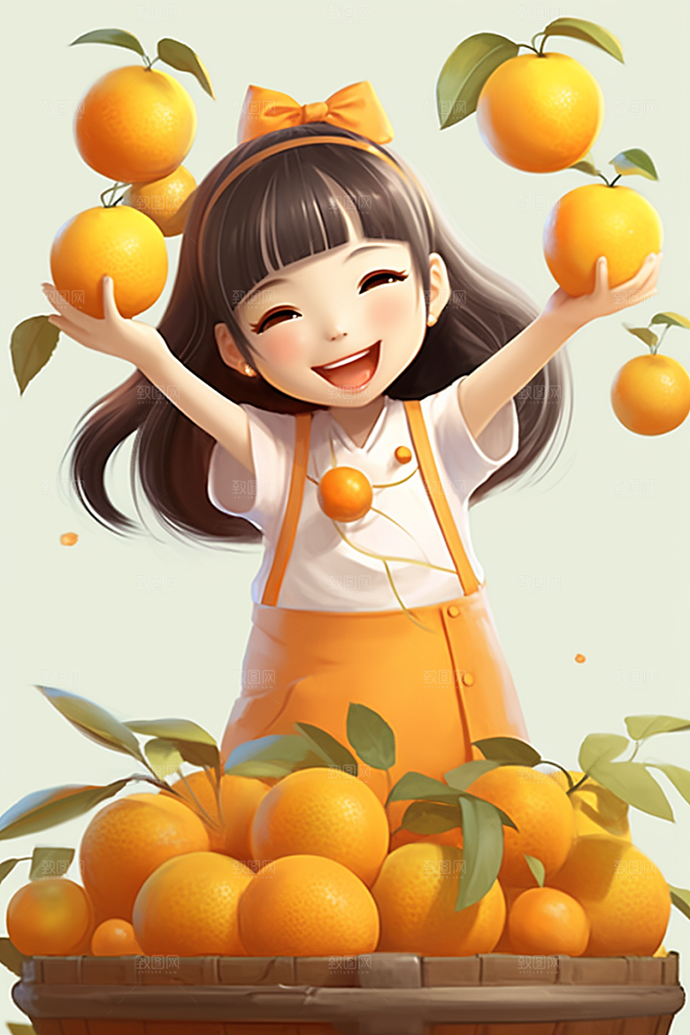 砂糖橘女孩形象人物插画