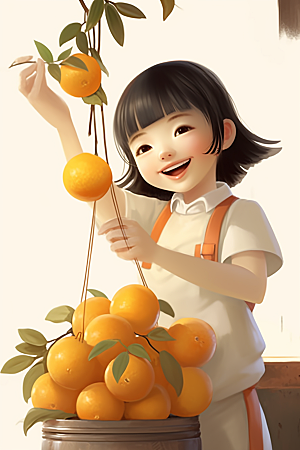 砂糖橘女孩形象甜美插画