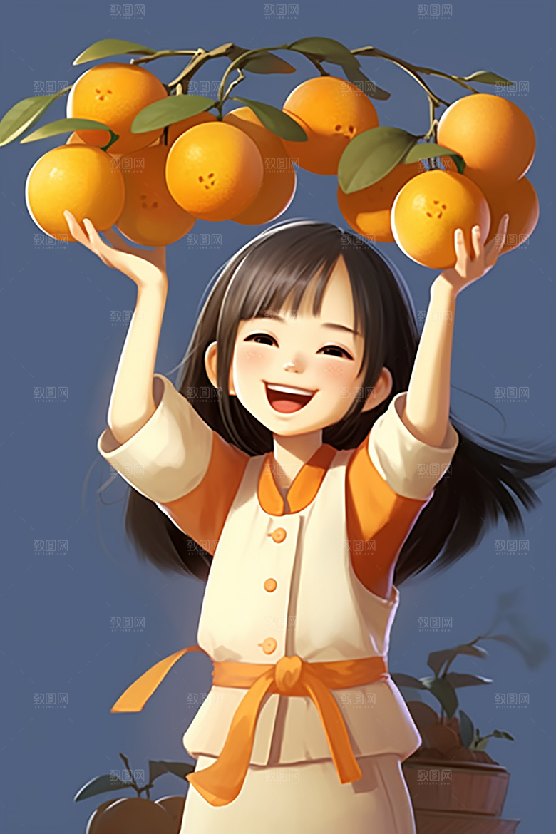 砂糖橘女孩形象清新插画