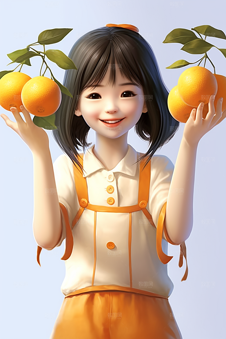 砂糖橘女孩水果田园插画