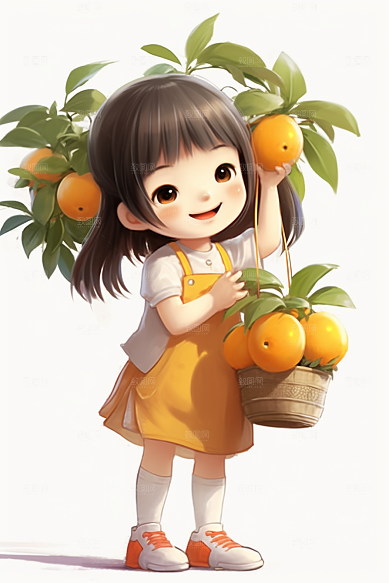 砂糖橘女孩乡村邻家插画
