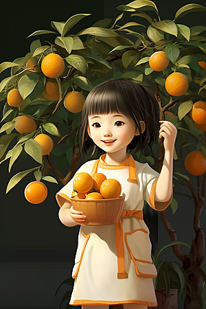 砂糖橘女孩可爱乡村插画
