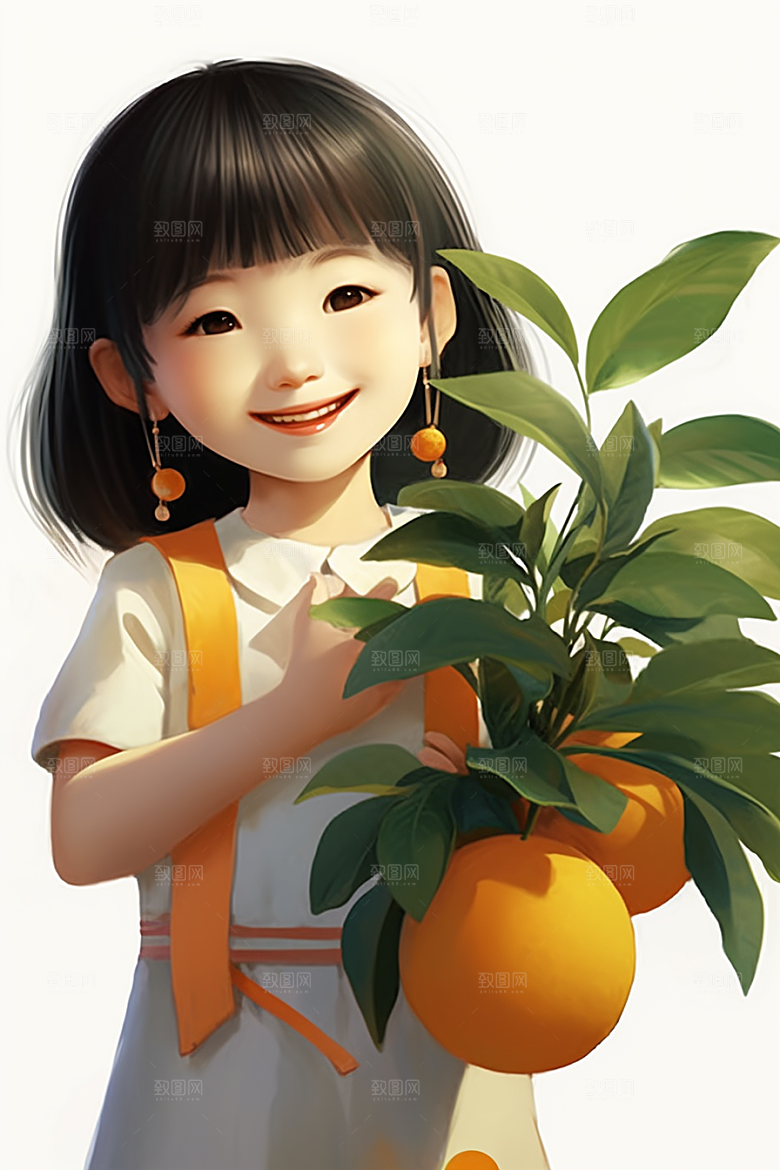 砂糖橘女孩清新形象插画
