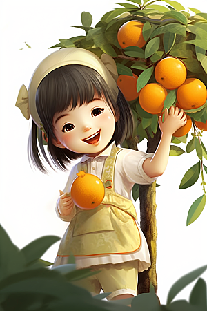 砂糖橘女孩水果形象插画
