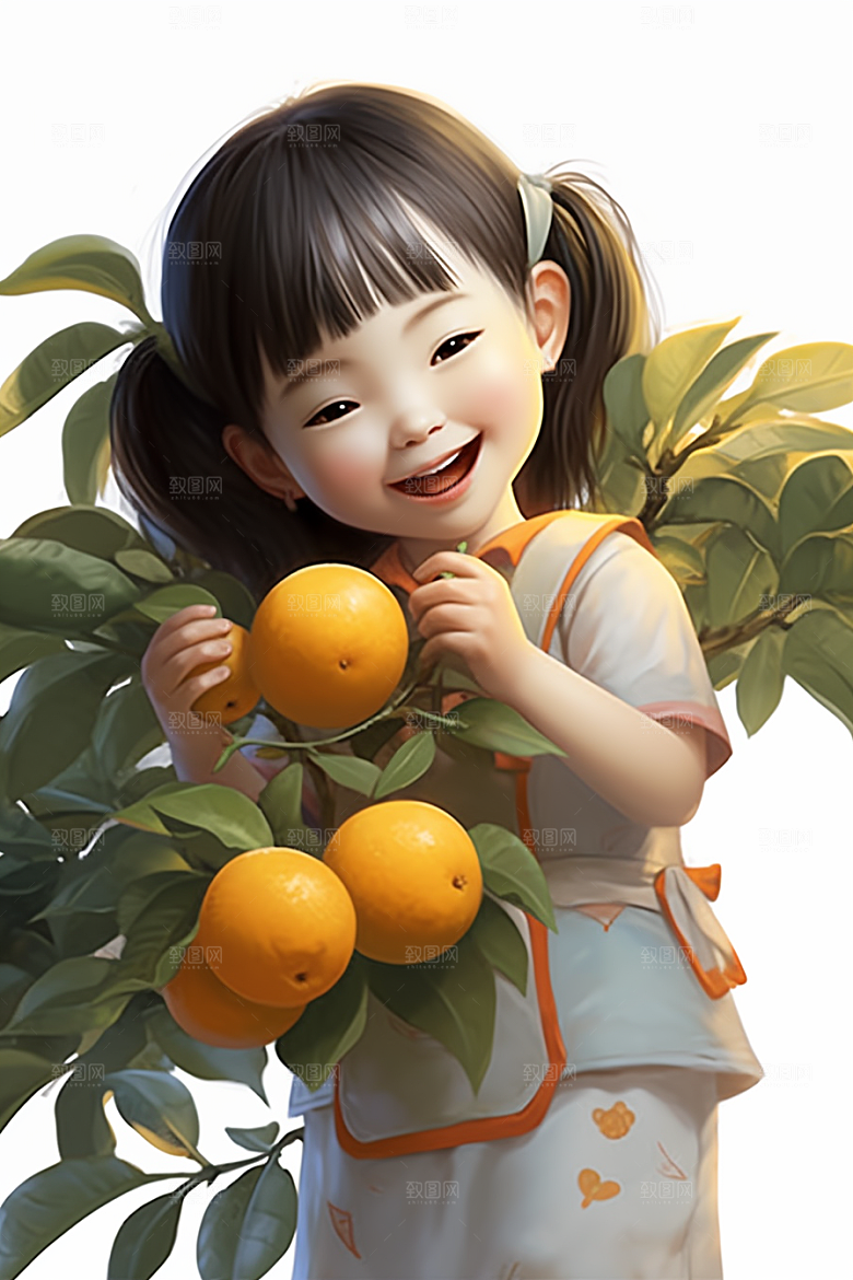 砂糖橘女孩乡村可爱插画