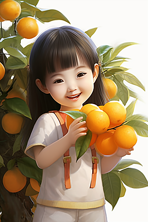 砂糖橘女孩水果田园插画