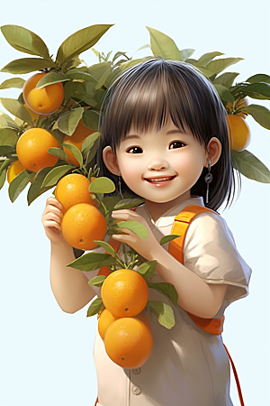 砂糖橘女孩甜美水果插画