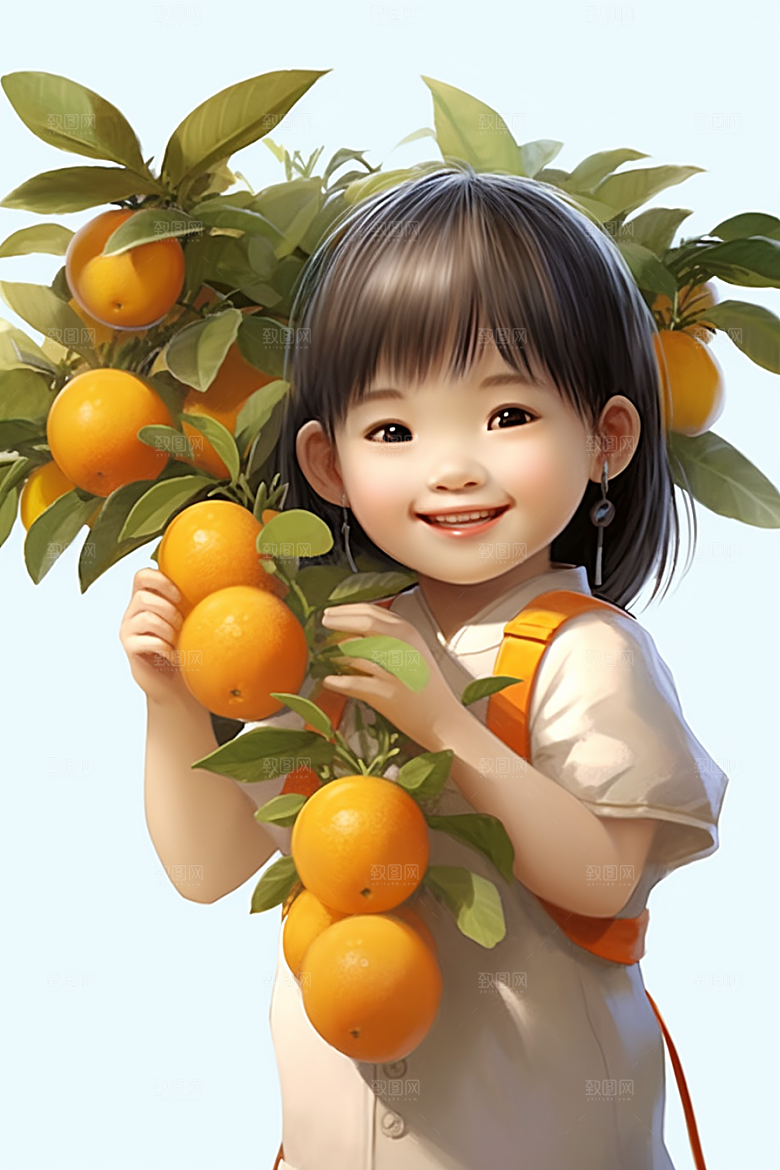 砂糖橘女孩甜美水果插画