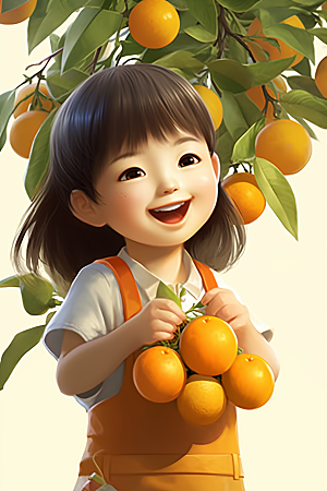 砂糖橘女孩可爱水果插画