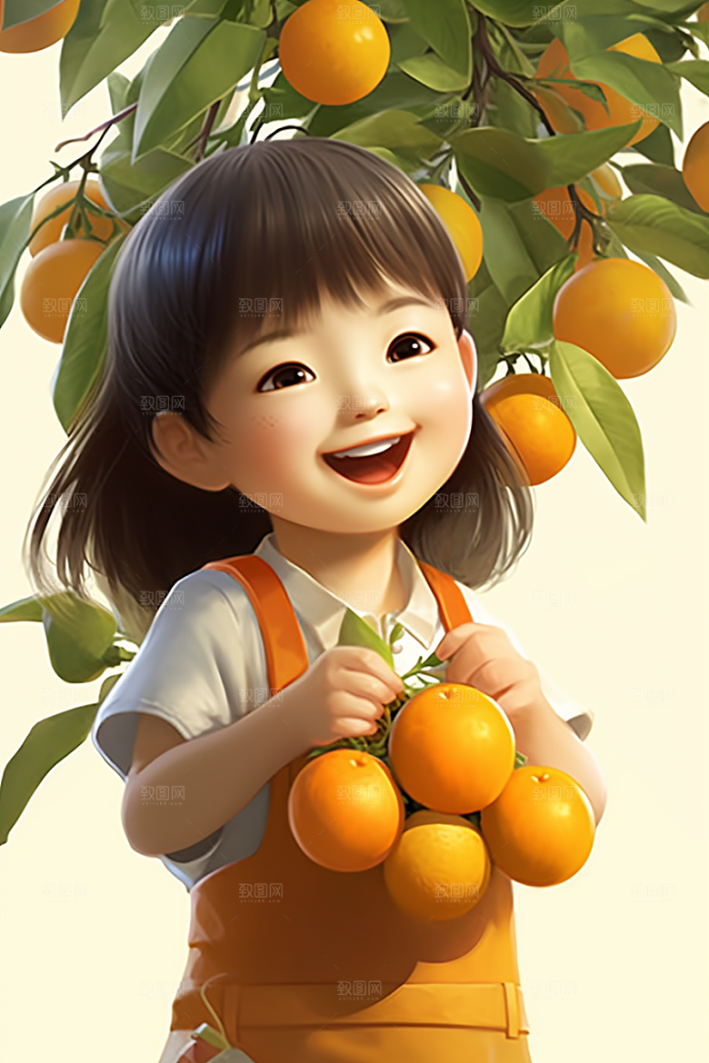 砂糖橘女孩可爱水果插画