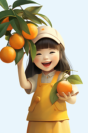 砂糖橘女孩清新可爱插画