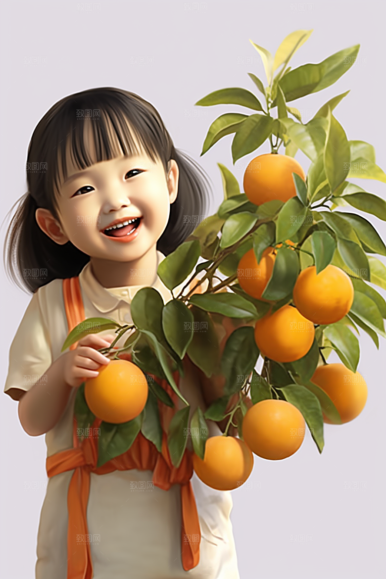 砂糖橘女孩水果可爱插画