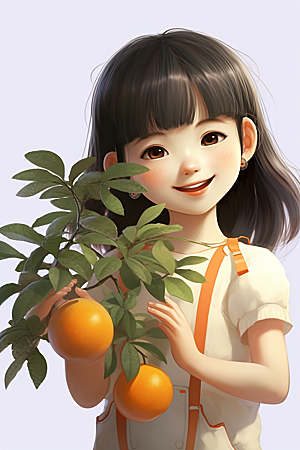 砂糖橘女孩水果甜美插画