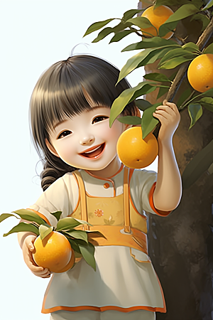砂糖橘女孩形象乡村插画