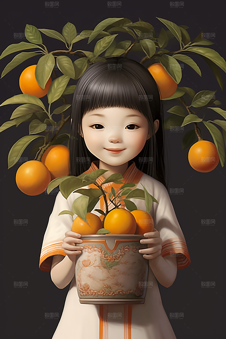 砂糖橘女孩田园可爱插画