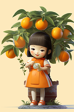 砂糖橘女孩可爱水果插画