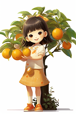 砂糖橘女孩水果形象插画