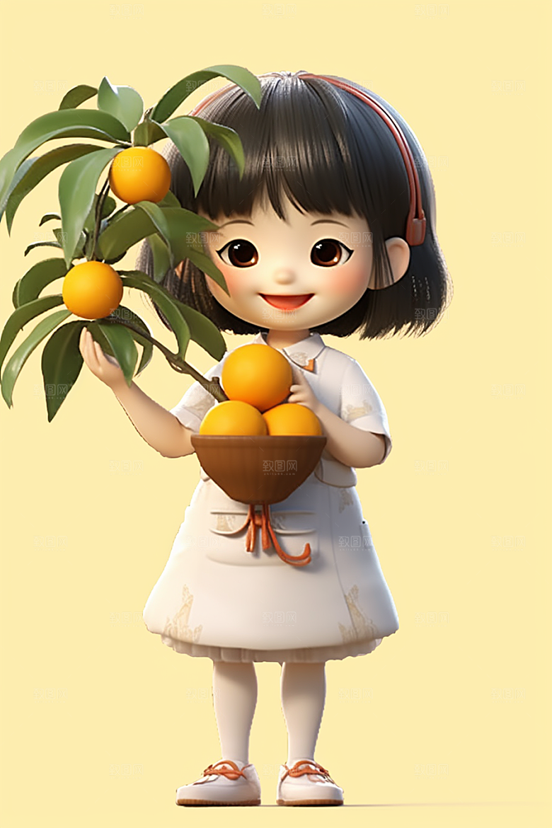 砂糖橘女孩乡村可爱插画