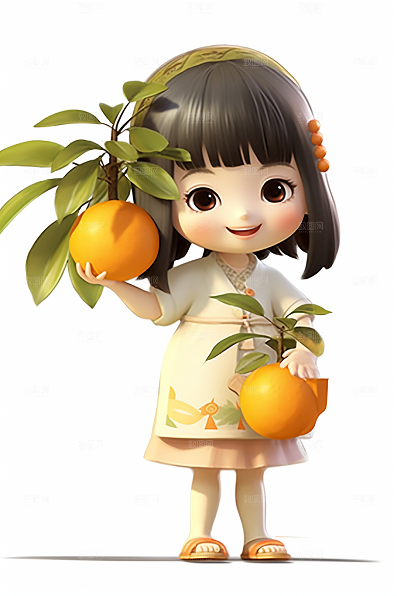 砂糖橘女孩田园清新插画