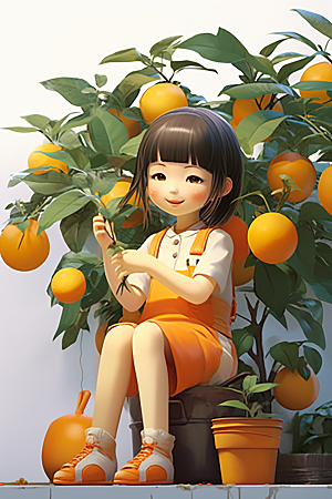 砂糖橘女孩甜美乡村插画