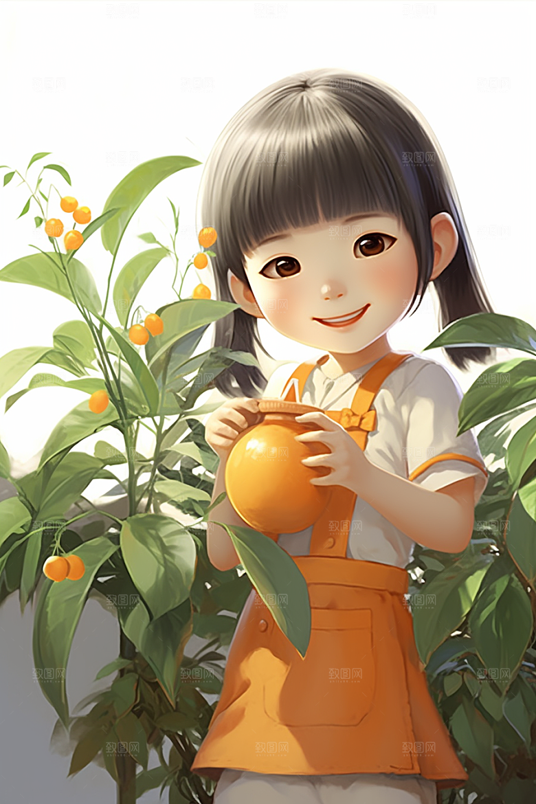 砂糖橘女孩形象清新插画