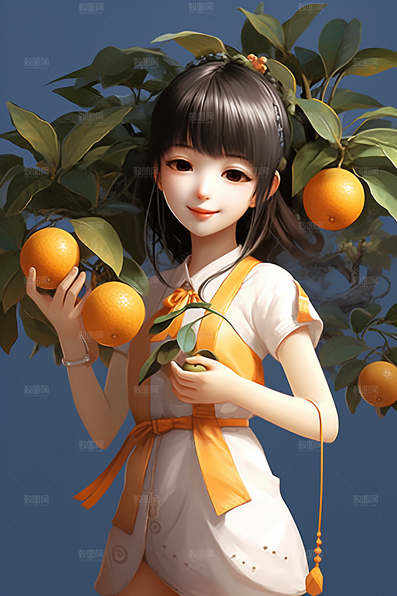 砂糖橘女孩邻家清新插画