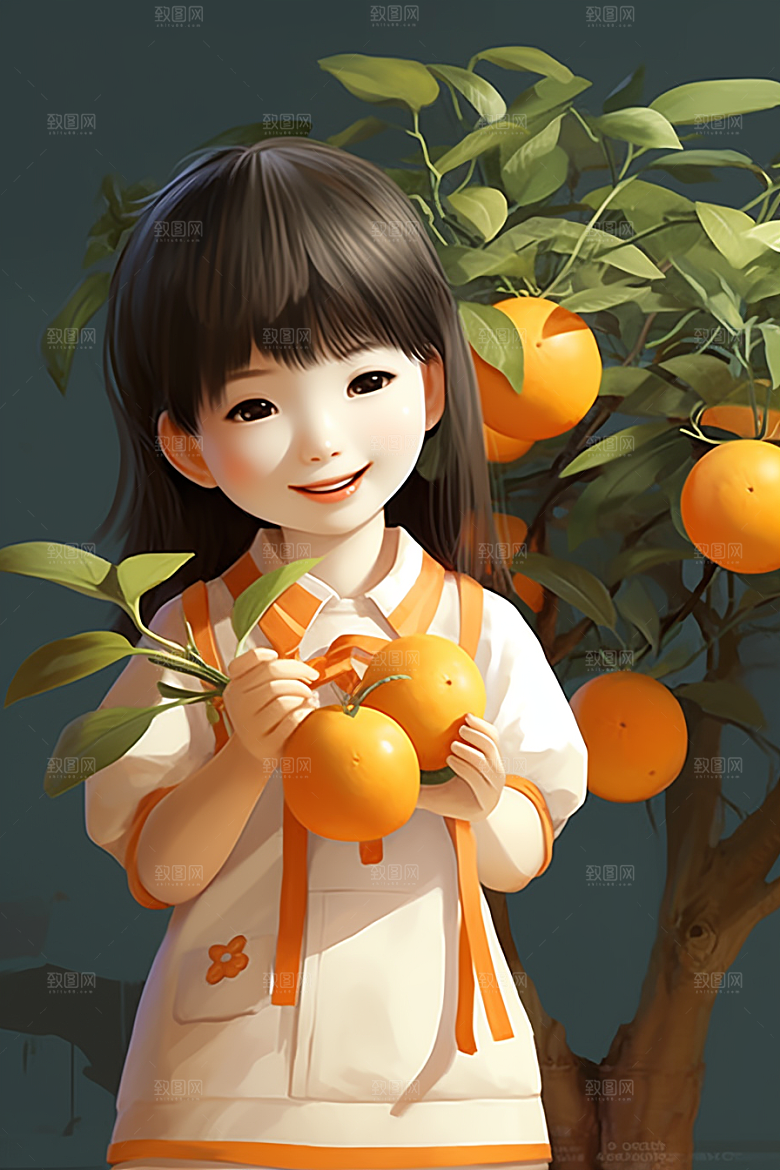 砂糖橘女孩水果形象插画