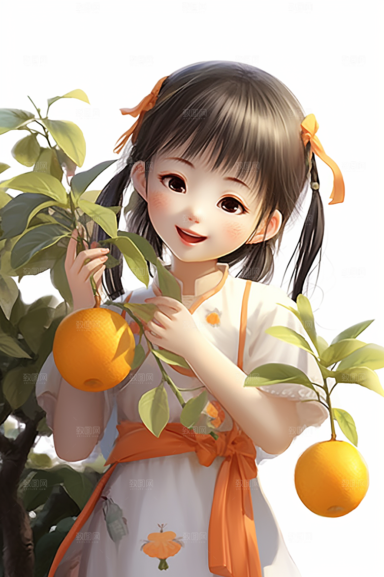 砂糖橘女孩清新田园插画