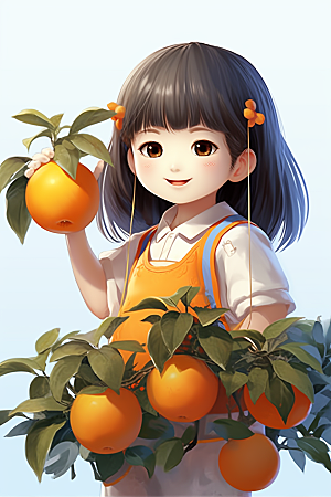 砂糖橘女孩清新水果插画