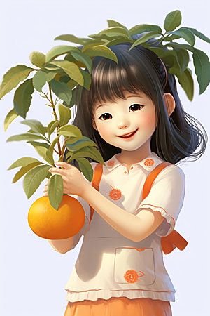 砂糖橘女孩水果可爱插画