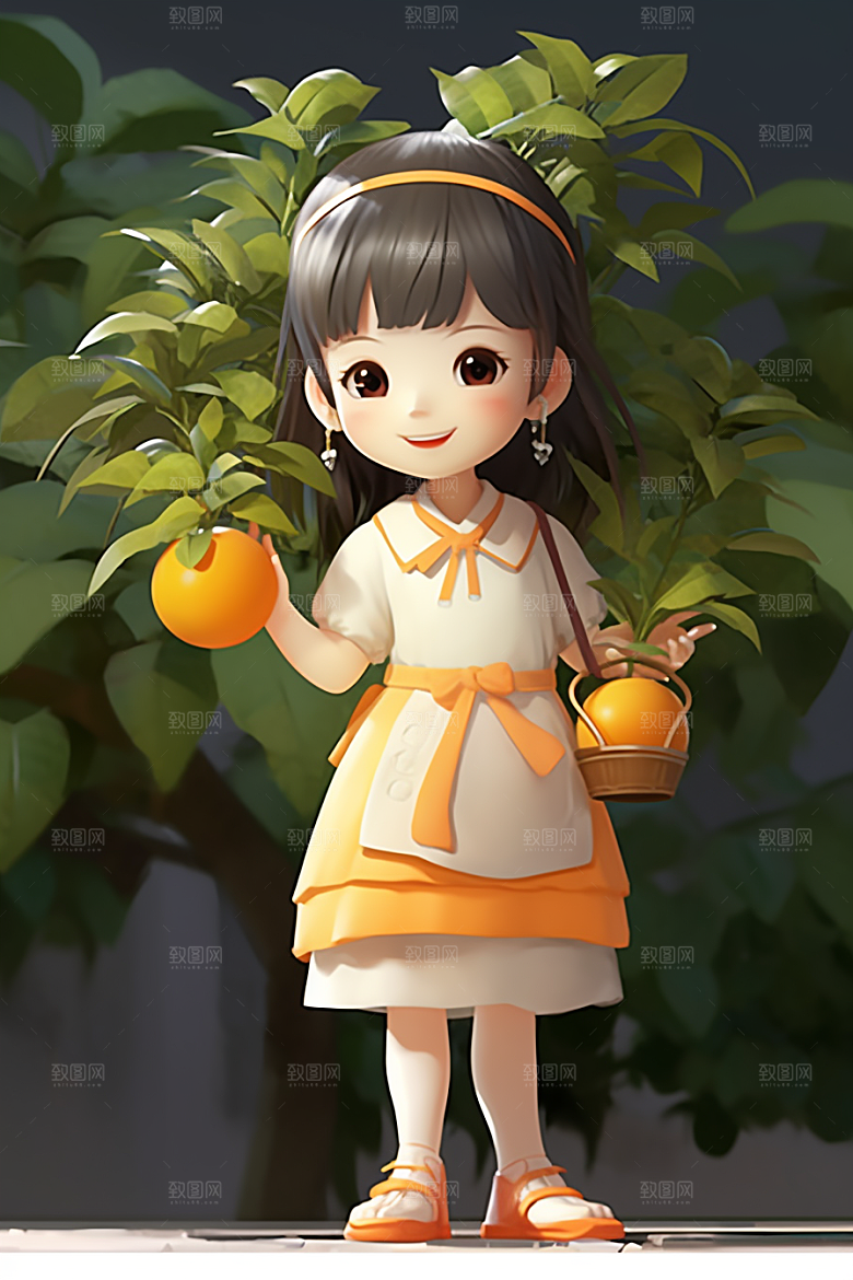 砂糖橘女孩形象清新插画
