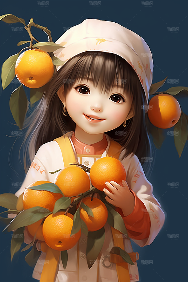 砂糖橘女孩清新形象插画