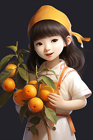 砂糖橘女孩水果乡村插画