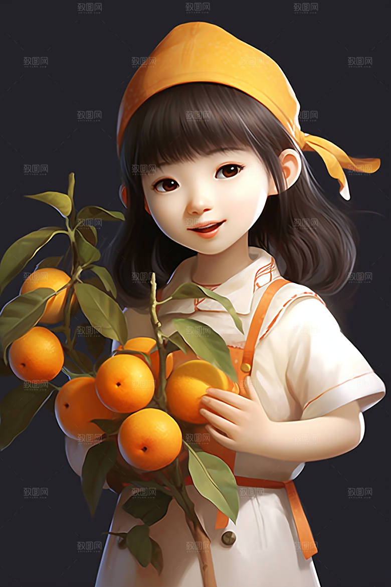 砂糖橘女孩水果乡村插画