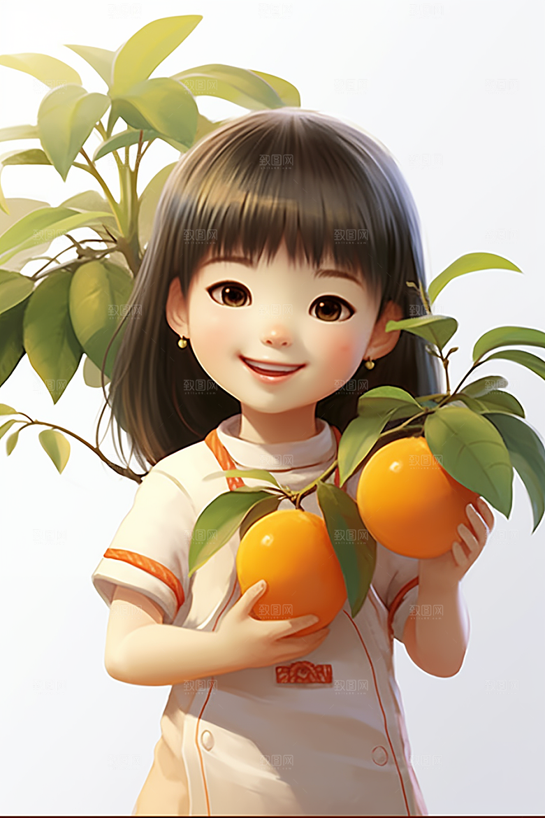 砂糖橘女孩清新田园插画